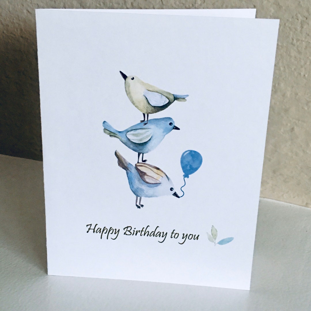 Sweet Birds Birthday Card, Personalized Birthday Card, Watercolor Cards ...