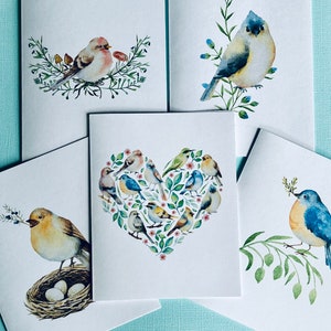 10ct Birds Notecards Set, Watercolor Birds Cards, Thinking of You, Folded Notecards, Watercolor cards, Handmade cards