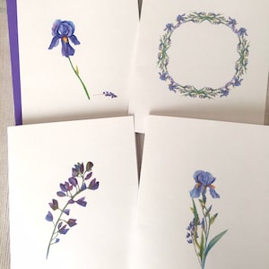 8ct Iris Card Set, Watercolor Iris Note Cards, Blank Cards, Purple Iris Cards, Watercolor Cards, Handmade cards, DesignsbyAliA image 1
