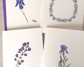 8ct Iris Card Set, Watercolor Iris Note Cards, Blank Cards, Purple Iris Cards, Watercolor Cards, Handmade cards, DesignsbyAliA