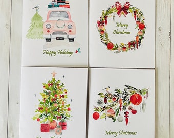 8ct Watercolor Christmas Card Set, Personalized Christmas Card Set, Cinnamon Christmas Cards, Blank Snowman Cards, Handmade Cards
