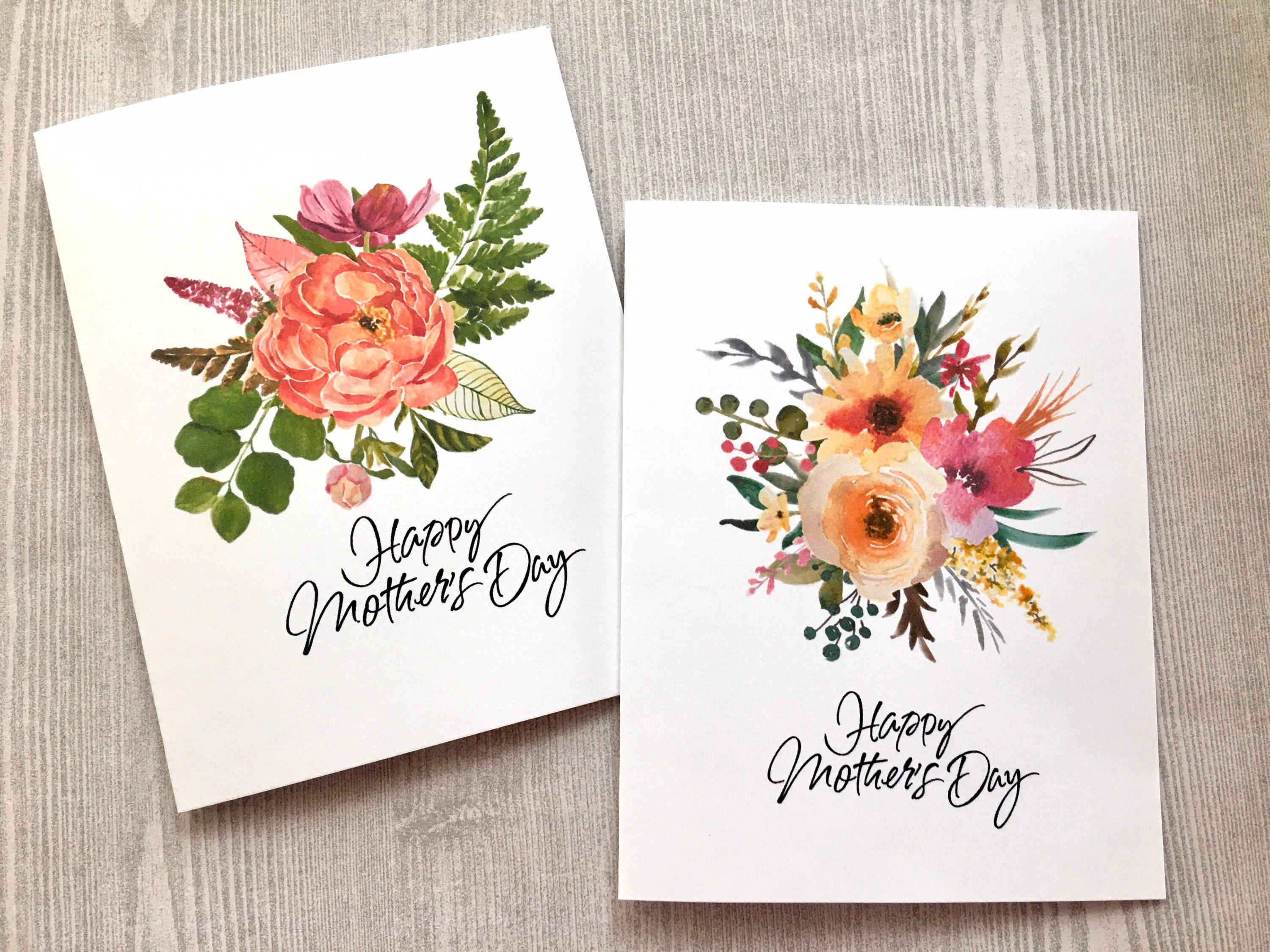Mothers Day Card Set, Assorted Cards, Watercolor Flowers Mother’s Day ...