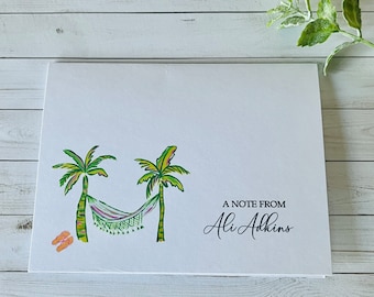 Palm Tree Hammock Stationery Set, Personalized Stationery for Women, Folded Note Cards, Palm Tree Cards, Watercolor Cards, Handmade cards