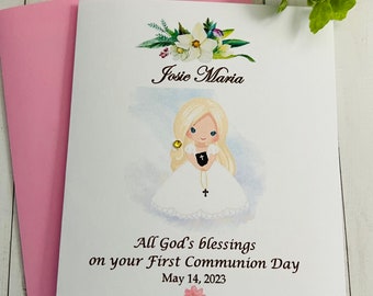 Personalized First Communion Card, Baptism Card for Girl, Communion Card for Girl, Handmade Card by DesignsbyAliA