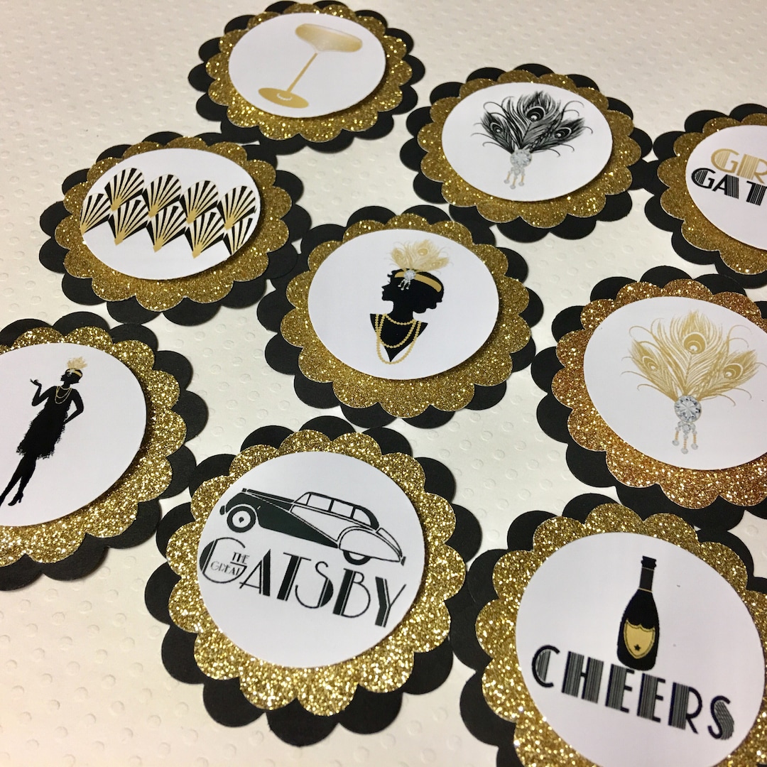 Gatsby Party Cupcake Toppers, New Years Tags, Great Gatsby Birthday ...