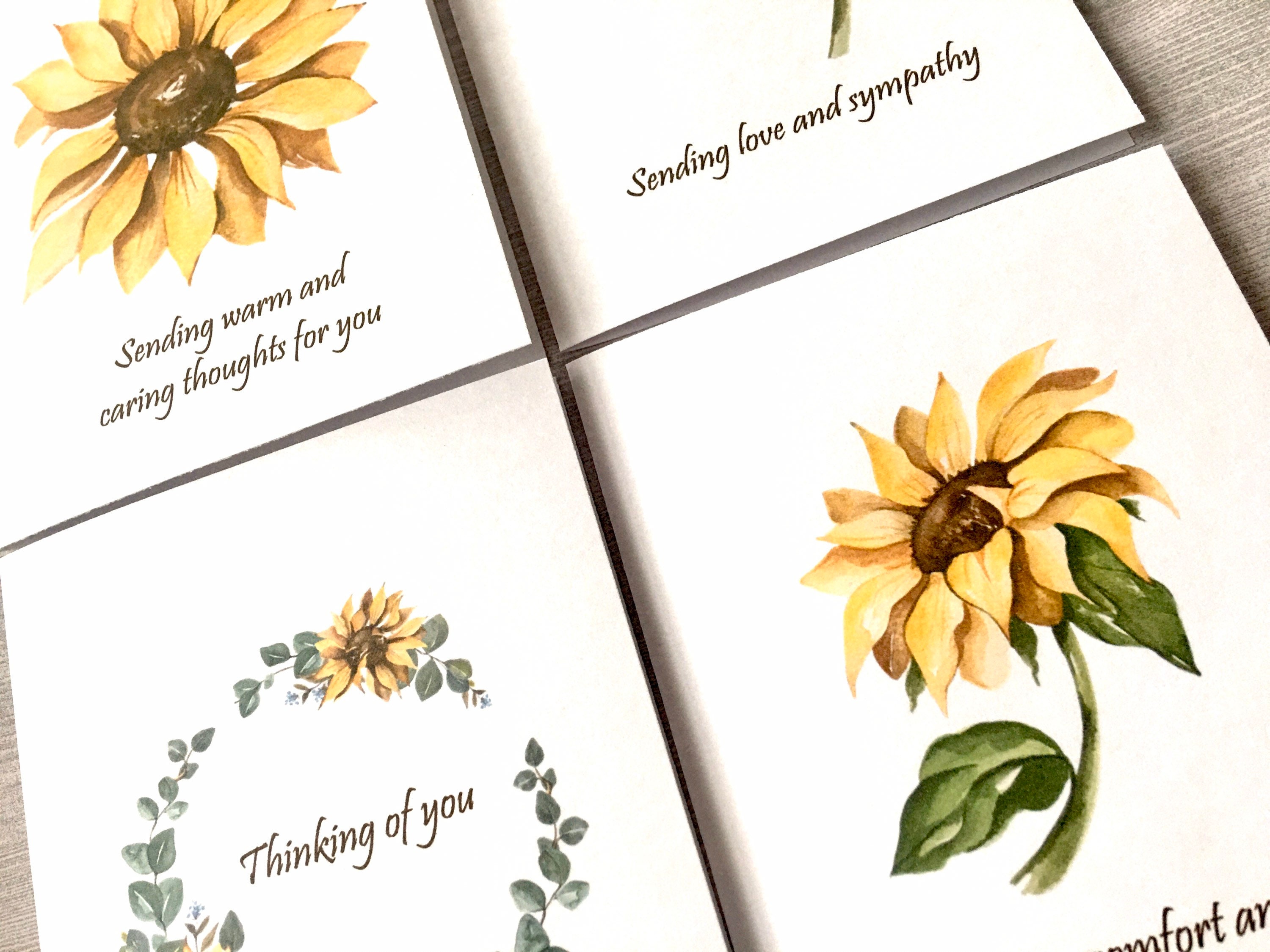 8ct Sympathy Card Set, Set1, Sunflower Cards, Watercolor Sunflower ...