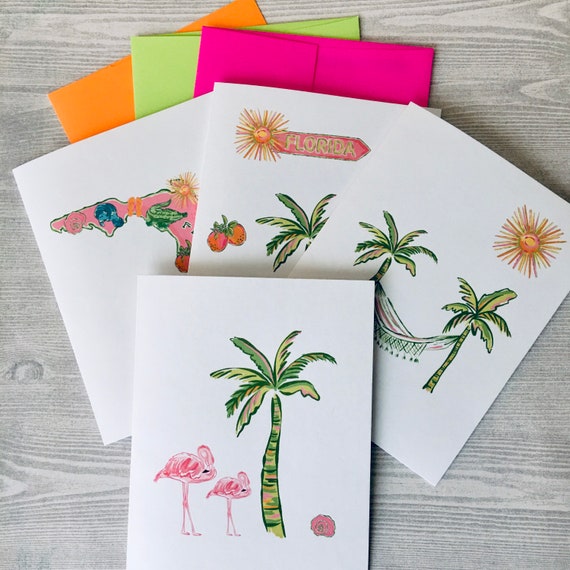 8ct Florida Note Card Set, Watercolor Cards, Summer Card Set, Tropical Card  Set, Blank Cards With Envelopes, Handmade Cards 