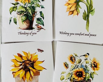 Sunflower Pots Encouragement Card Set, Watercolor Sunflower Cards, Thinking of you Sympathy cards, Sunflower Note Cards, Handmade Card Set