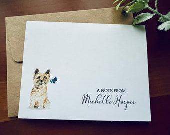 8ct Yorkie Personalized Stationery Set, Terrier Note Cards, Folded Note Cards, Dog Lover Gift,  Blank Cards, Watercolor Stationery, Handmade