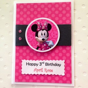 3D Minnie Mouse Inspired Birthday Card, Free Personalize, Disney Birthday Card for Girl, Black and Pink, Designs by AliA