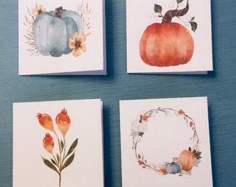 12ct Fall Gift Enclosure Cards, Watercolor Fall Mini Cards, Pumpkin Mini Cards, Watercolor Gift Tags, Handmade Tags, DesignsbyAliA