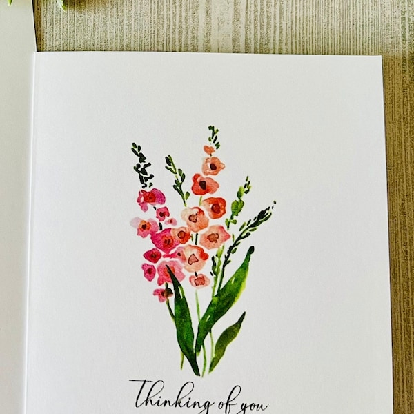 Watercolor Flower Thinking of you Card, Gladiolus Sympathy Card, Flower Encouragement Card, Watercolor Cards, Handmade card