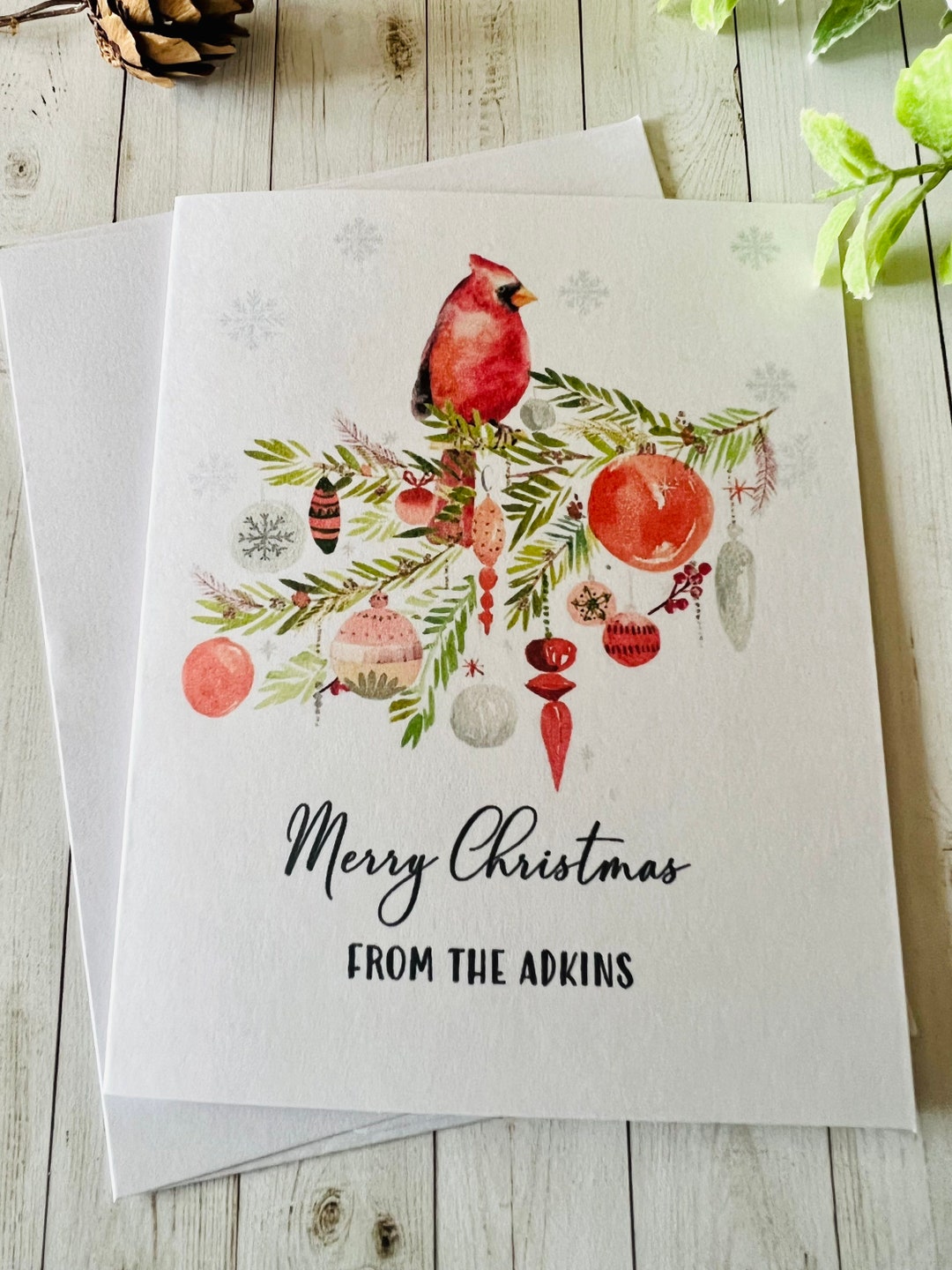 Watercolor Bird Christmas Cards, Personalized Christmas Cards, Cardinal