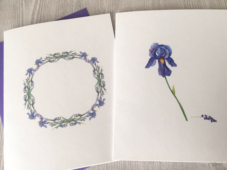 8ct Iris Card Set, Watercolor Iris Note Cards, Blank Cards, Purple Iris Cards, Watercolor Cards, Handmade cards, DesignsbyAliA image 5