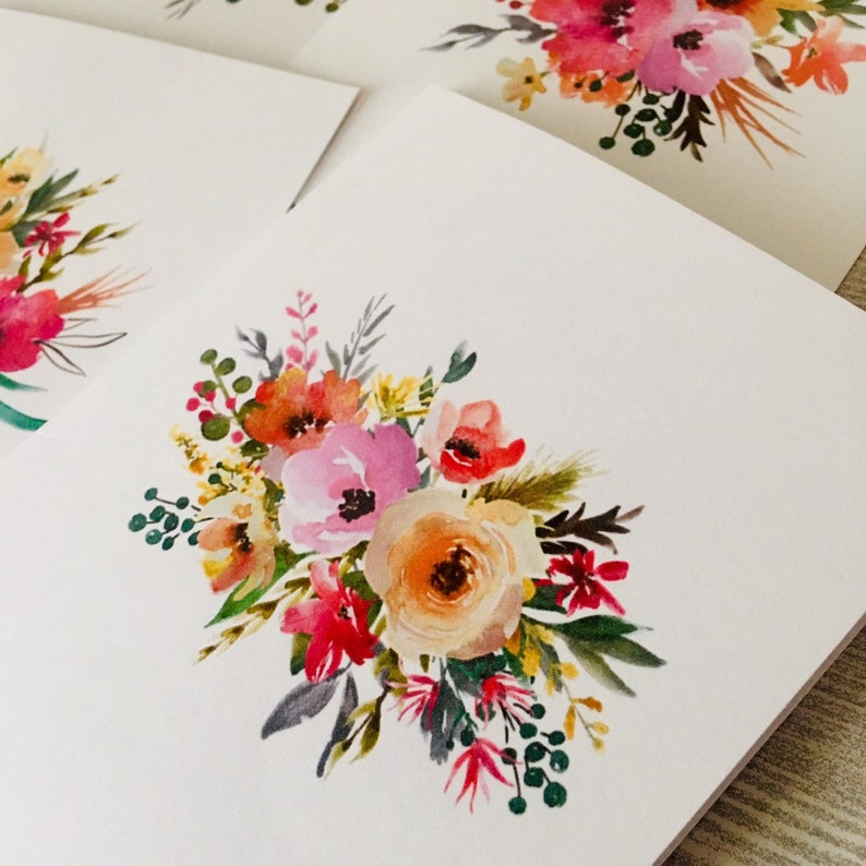 8ct Watercolor Floral Card Assortment, Folded Card Set, Watercolor Note ...