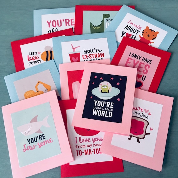 12ct-assorted-valentine-card-set-valentine-note-cards-blank-etsy