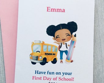 Personalized Back to School Card for Girl, CHOOSE Hair or Skin Color, Handmade Card by DesignsbyAliA