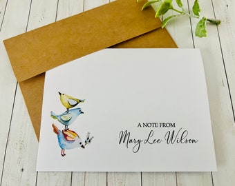 8ct Birds Trio Personalized Stationery Set, Folded Note Cards, Blank Cards, Watercolor Stationery, Handmade cards, DesignsbyAliA