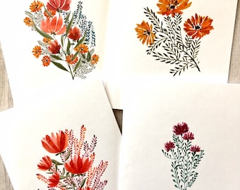 8ct Wildflowers Note Card Assortment, Fall Cards, Folded Card Set, Watercolor Note Cards, Watercolor Wildflowers Cards, Handmade cards