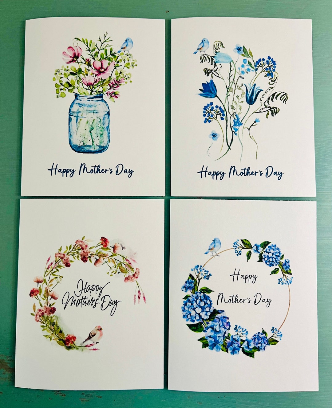 Mothers Day Card Set, Watercolor Flowers With Bird Mother’s Day Cards ...