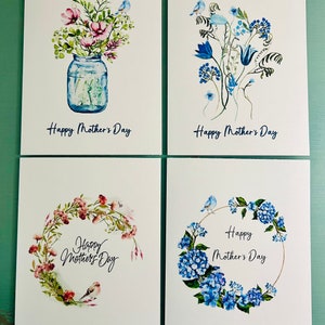 Mothers Day Card Set, Watercolor Flowers With Bird Mother’s Day Cards ...