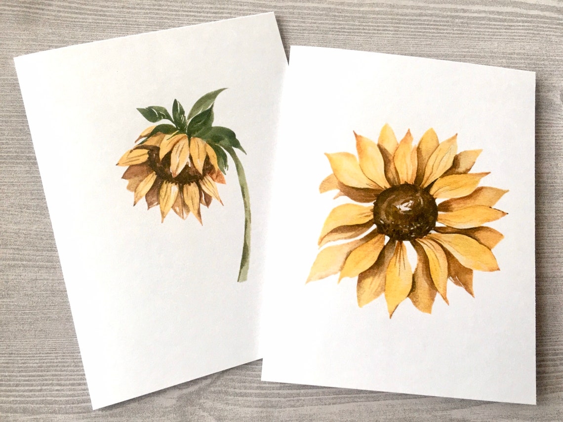 8ct Sunflower Card Set 1, Watercolor Sunflower Cards, Blank Cards ...