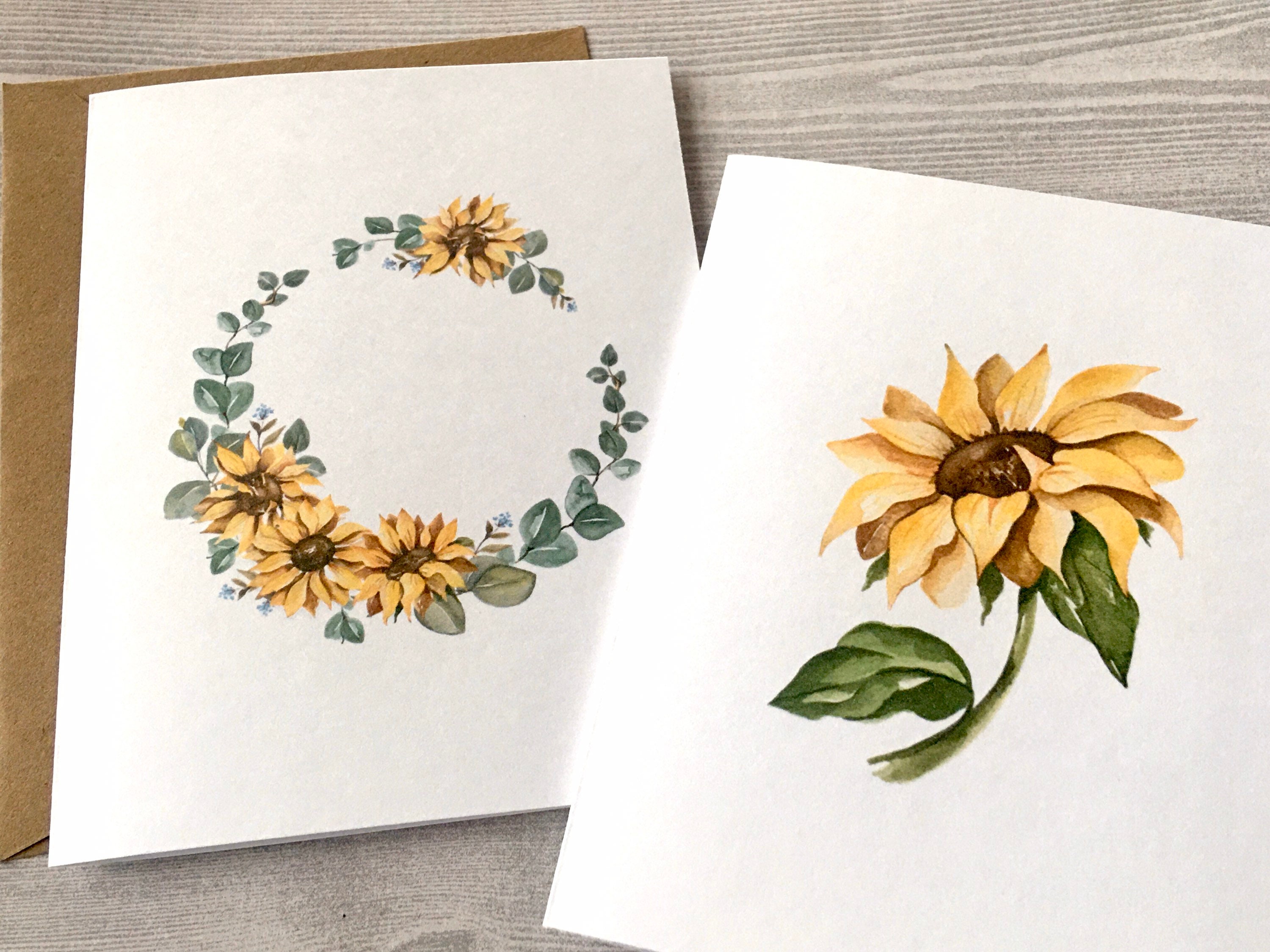 8ct Sunflower Card Set 1, Watercolor Sunflower Cards, Blank Cards ...
