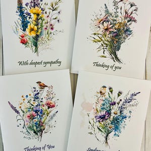 Thinking of You Flowers With Bird Card Set, Set 3, Sympathy Card ...