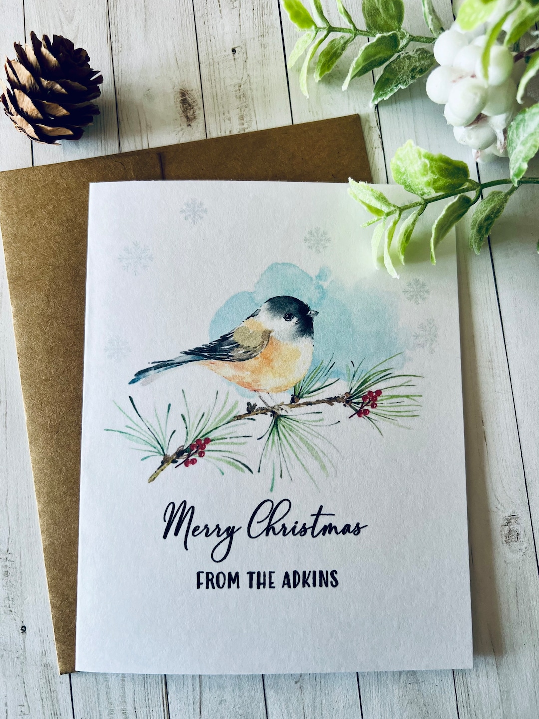 Watercolor Bird Christmas Cards, Personalized Christmas Cards, Winter