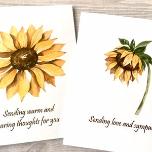 8ct Sympathy Card Set, Set1, Sunflower Cards, Watercolor Sunflower Cards, Encouragement Cards, Handmade Card Set, Thinking of you cards