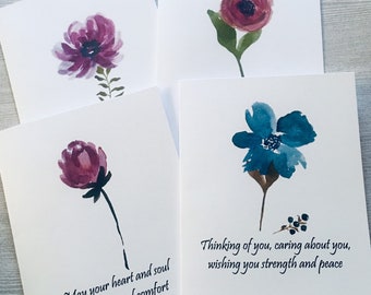 8ct Sympathy Card Set, Watercolor Floral Cards, Encouragement Cards, Handmade Card Set, Thinking of you cards, DesignsbyAliA