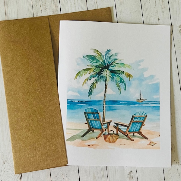 Tropical Card Set, Palm Trees Card Watercolor Beach Cards, Blank cards, Beach Note Cards, Handmade Card Set, Summer cards, Watercolor cards