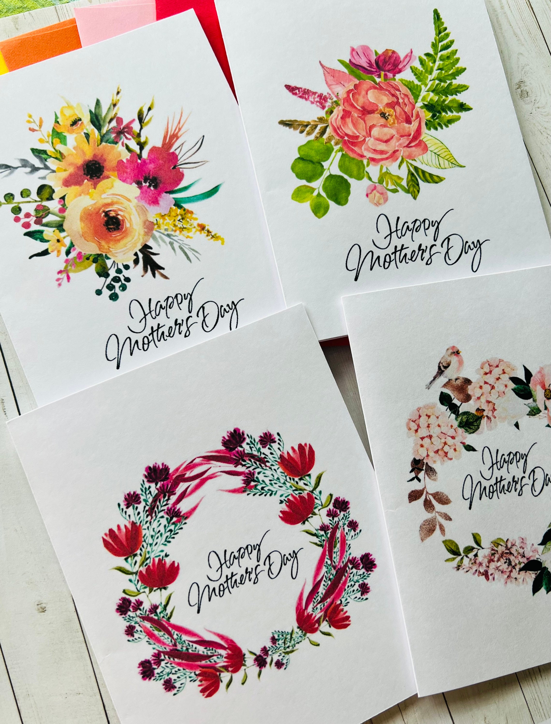 Mothers Day Card Set, Assorted Cards, Watercolor Flowers Mother’s Day ...