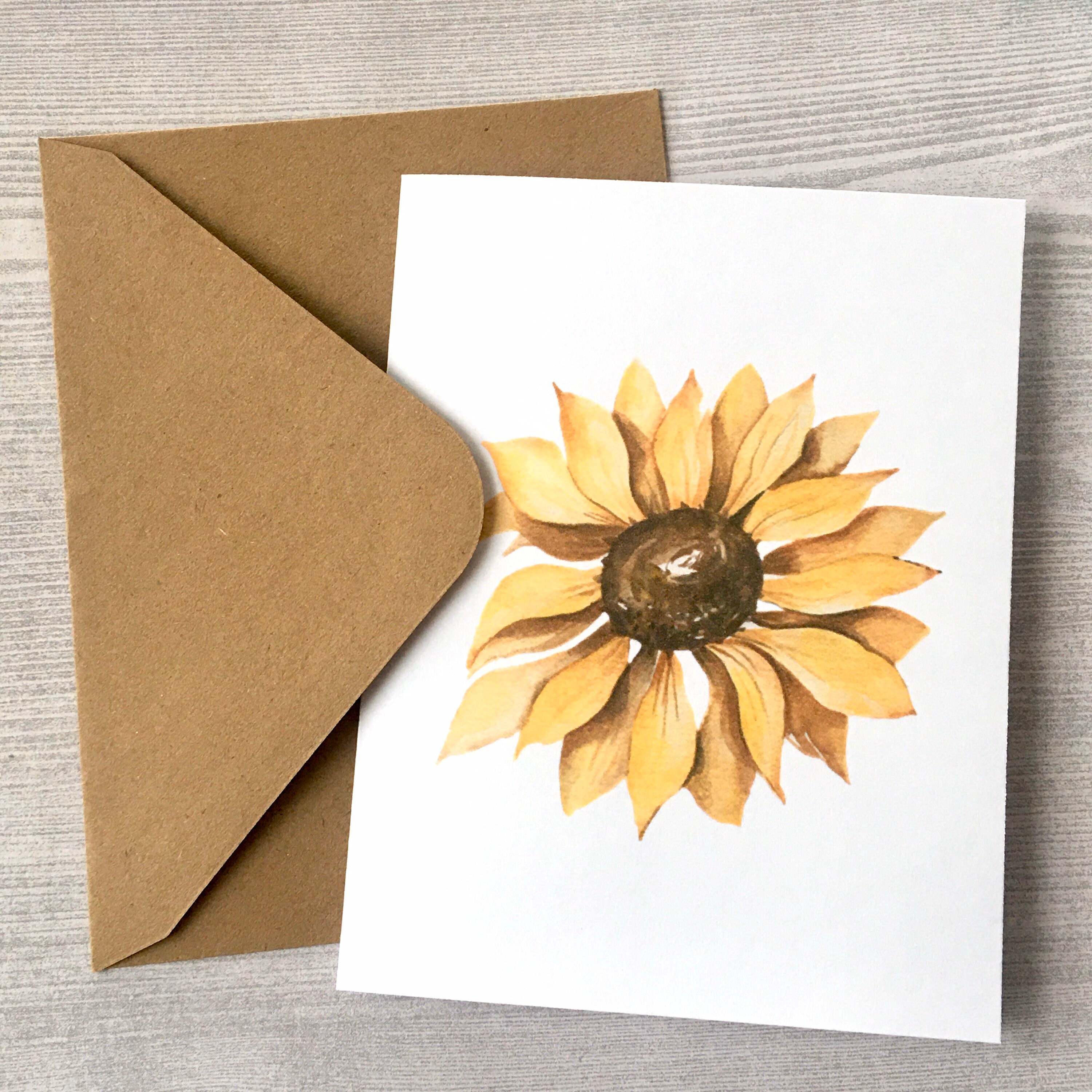 8ct Sunflower Card Set 1, Watercolor Sunflower Cards, Blank Cards ...