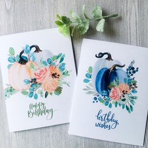 Birthday Pumpkins Card Set, Watercolor Pumpkins Birthday Cards, Watercolor Birthday Cards Assortment, Fall Birthday cards, Handmade image 2