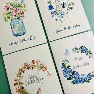 Mothers Day Card Set, Watercolor Flowers With Bird Mother’s Day Cards ...