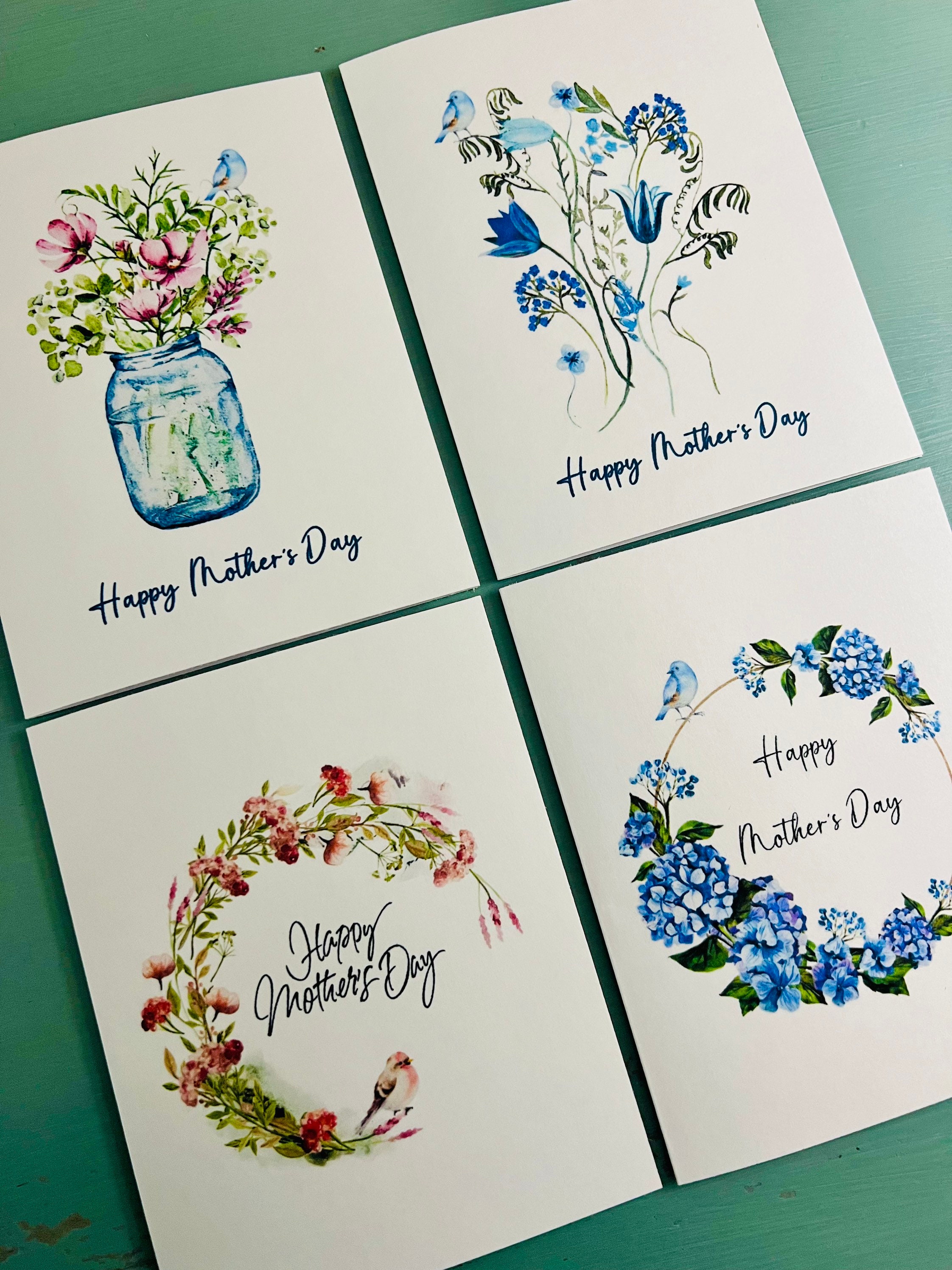 Mothers Day Card Set, Watercolor Flowers With Bird Mother’s Day Cards ...