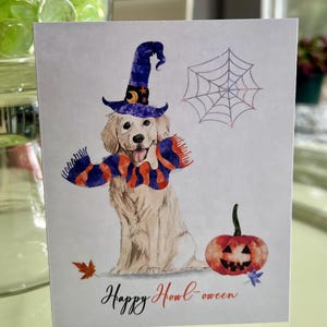 Halloween Dog Card, Golden Retreiver Card, Halloween Cards with Dogs, Halloween Notecards, Fun Halloween Cards, Handmade Cards, Blank Cards