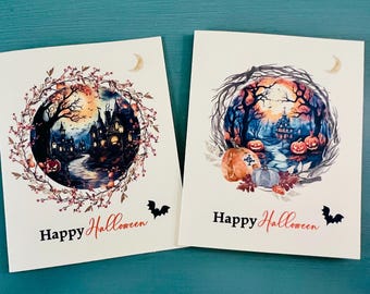 8ct Halloween Card Set, Haunted House Cards, Halloween Notecards, Fun Halloween Cards, Handmade Cards,Blank Cards, SET 4