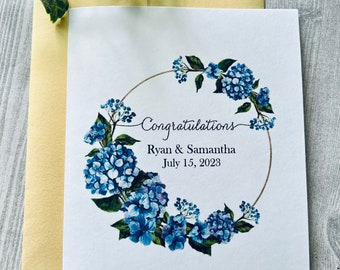 Personalized Wedding Card with Hydrangeas, Handmade Wedding Card, Personalized with Names, Wedding Card, Designs by AliA