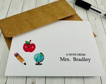 8ct Teacher Personalized Stationery Set, Teacher  Note Cards, Folded Cards, Teacher Gift, Watercolor Stationery, DesignsbyAliA