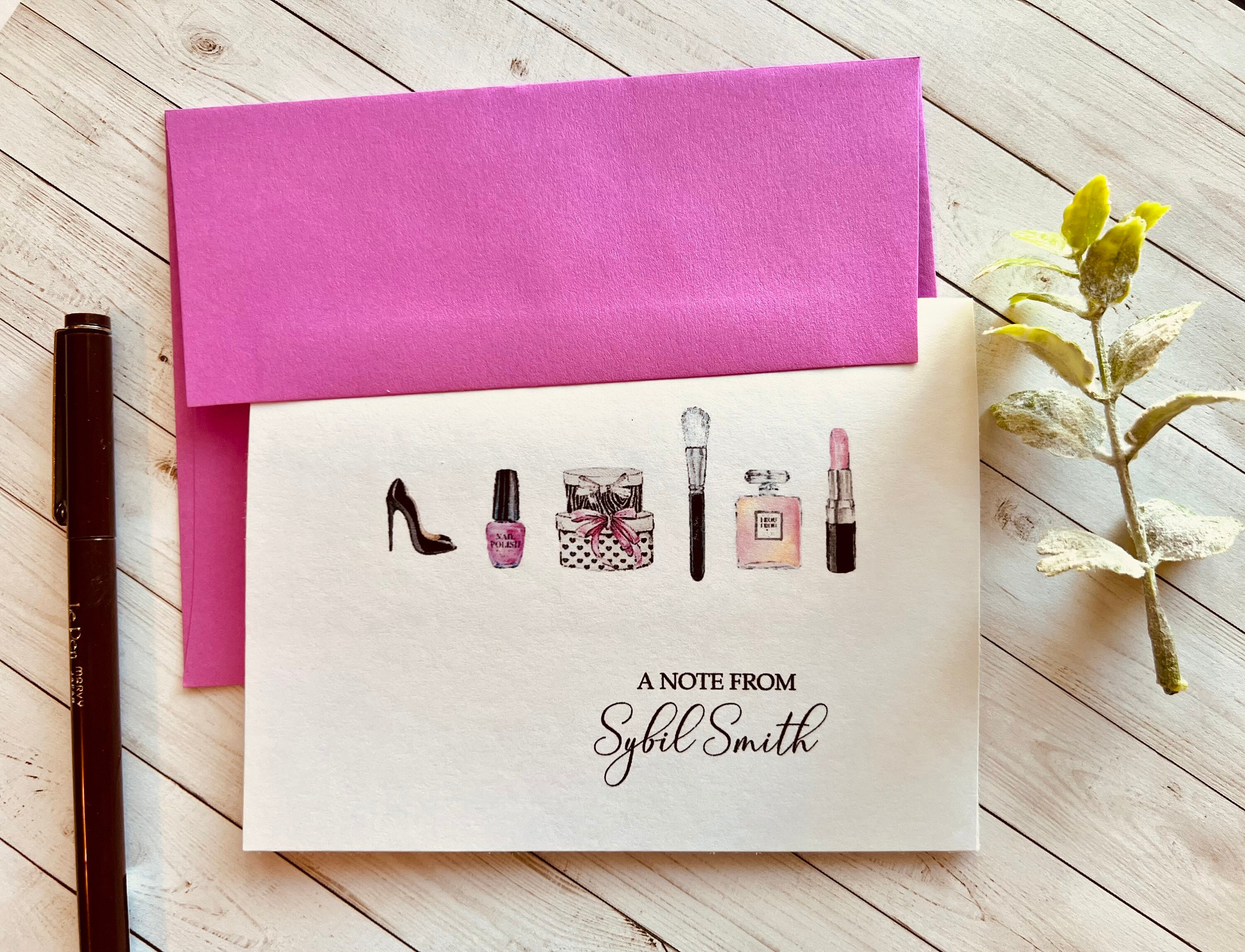 8Ct Makeup Personalized Stationery Set, For Women, Folded Note