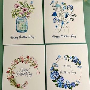 Mothers Day Card Set, Watercolor Flowers With Bird Mother’s Day Cards ...