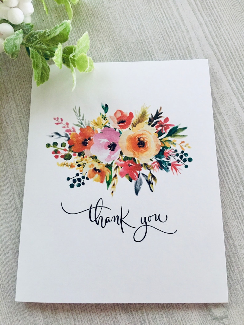 Watercolor Floral Thank You Card, Watercolor Flowers Thank You Card ...