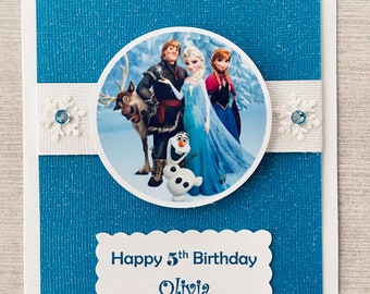 Frozen Inspired Birthday Card, Personalized Card, Frozen Card, Disney Frozen Card, Handmade by Designs by AliA