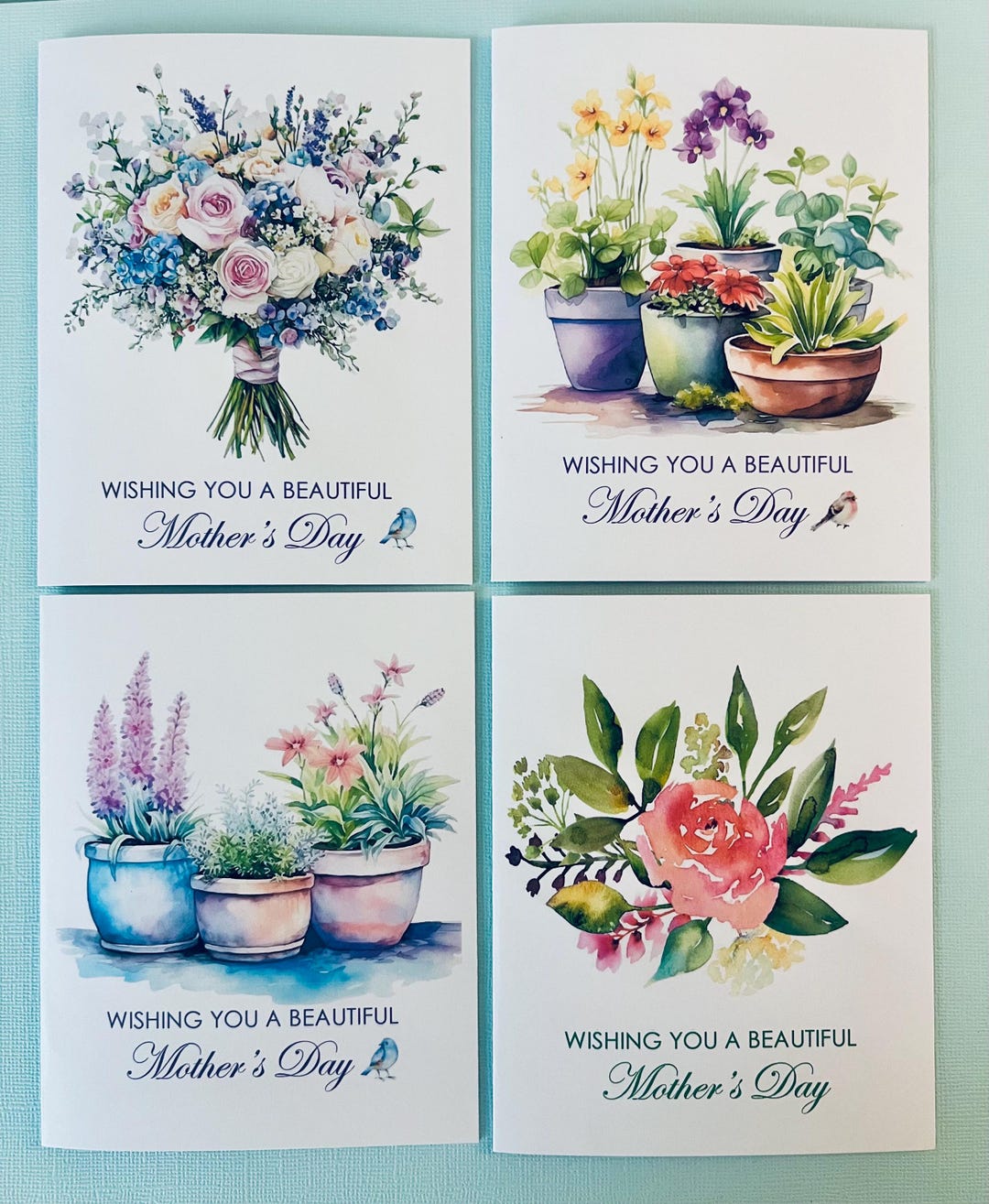 Mothers Day Card Set, Watercolor Flowers Mother’s Day Cards, SET 3 ...