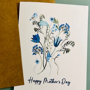 Watercolor Mother’s Day Cards, Blue Flowers With Bird Mother’s Day Card ...
