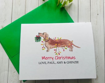 Dachshund Christmas Card, Personalized Christmas Card, Dachshund Holiday Card, Dachshund Card Set, Watercolor Dog Cards