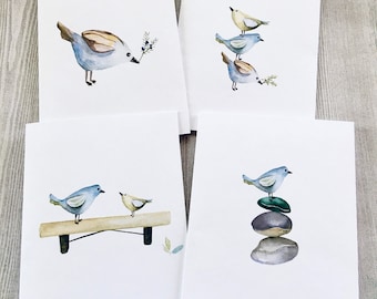 8ct Watercolor Birds Card Assortment, Watercolor Note Cards, Folded Card Set, Nature Cards, Handmade cards by DesignsbyAliA