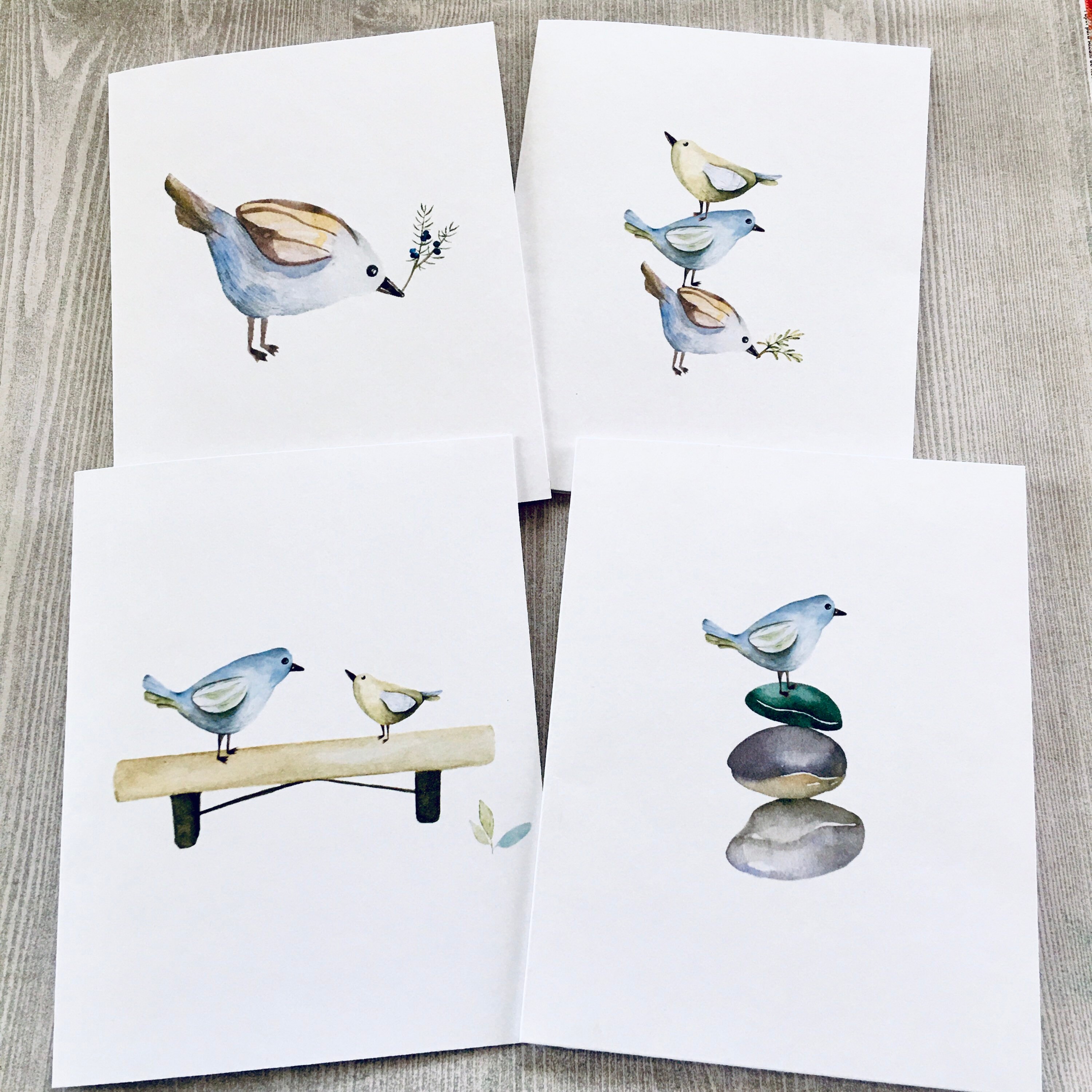 8ct Watercolor Birds Card Assortment, Watercolor Note Cards, Folded ...